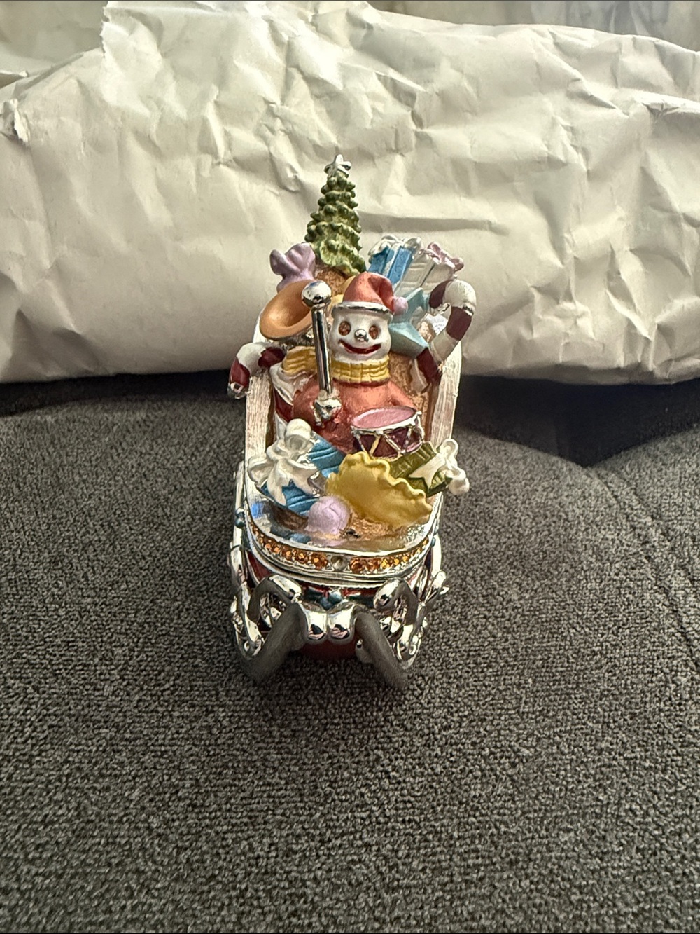 Holiday Snowman Sleigh Trinket Box
